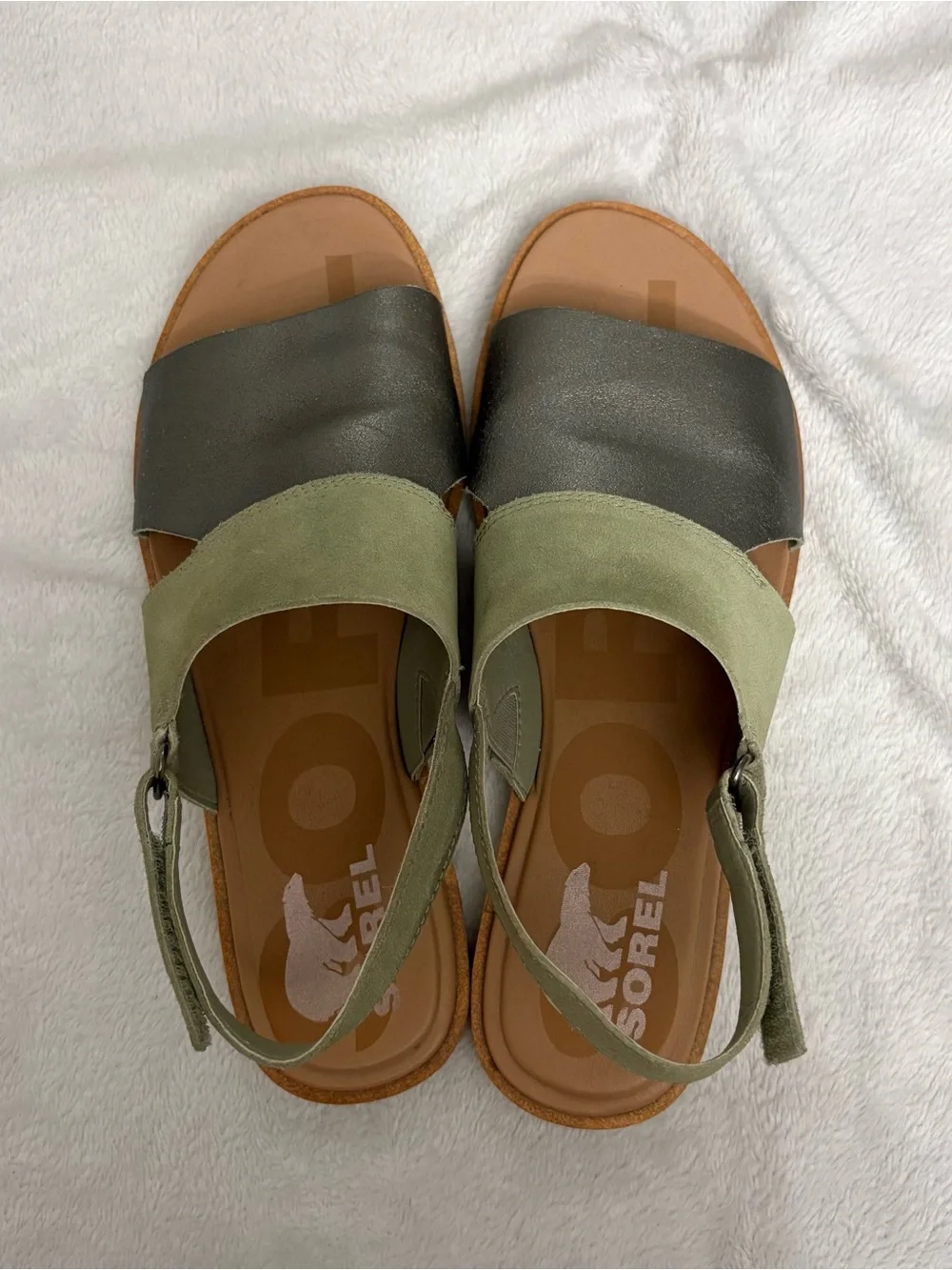 Sorel Ella II Slingback Sandals Safari/ Shade Genuine Leather Open Toe SIZE 9